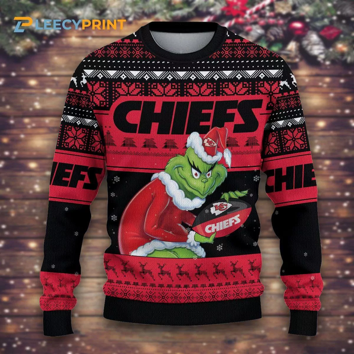 Kansas City Chiefs Grinch Stolen Black Christmas 3d ugly sweatshirt