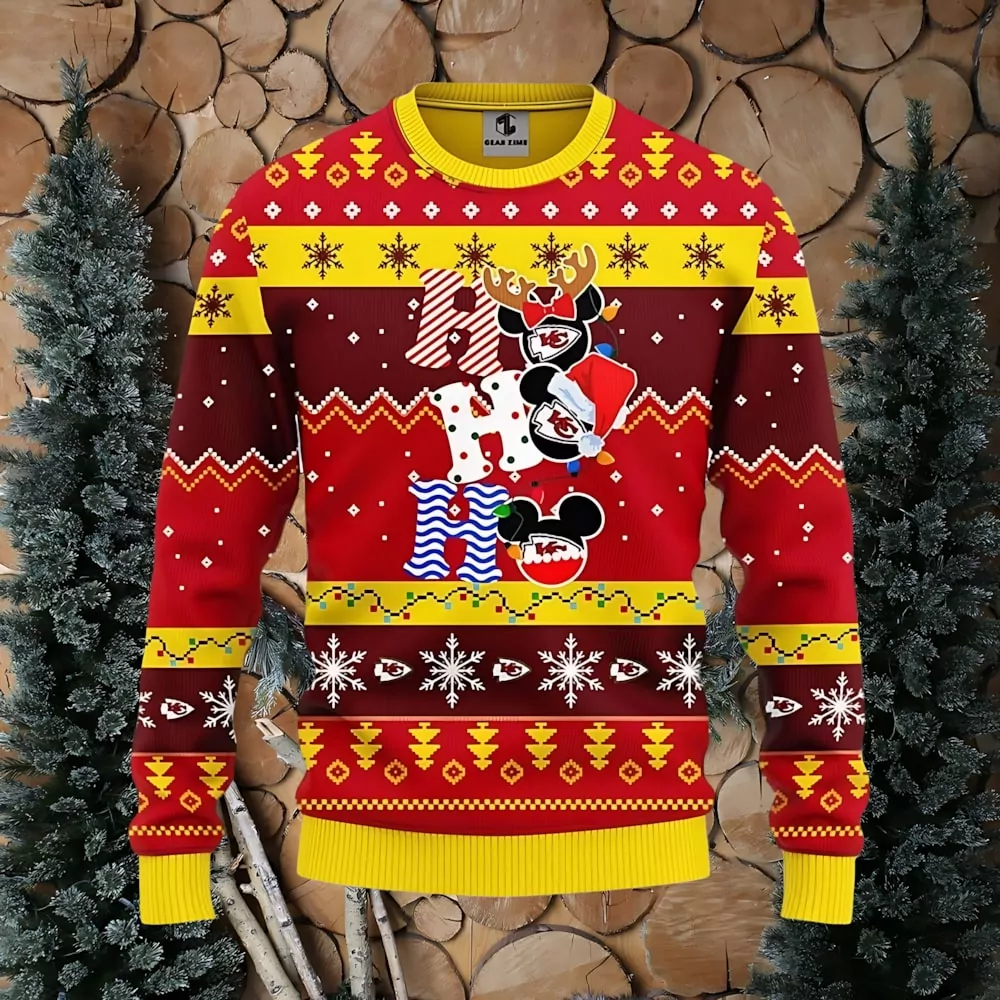 Kansas City Chiefs HoHoHo Mickey Christmas 3d ugly sweatshirt
