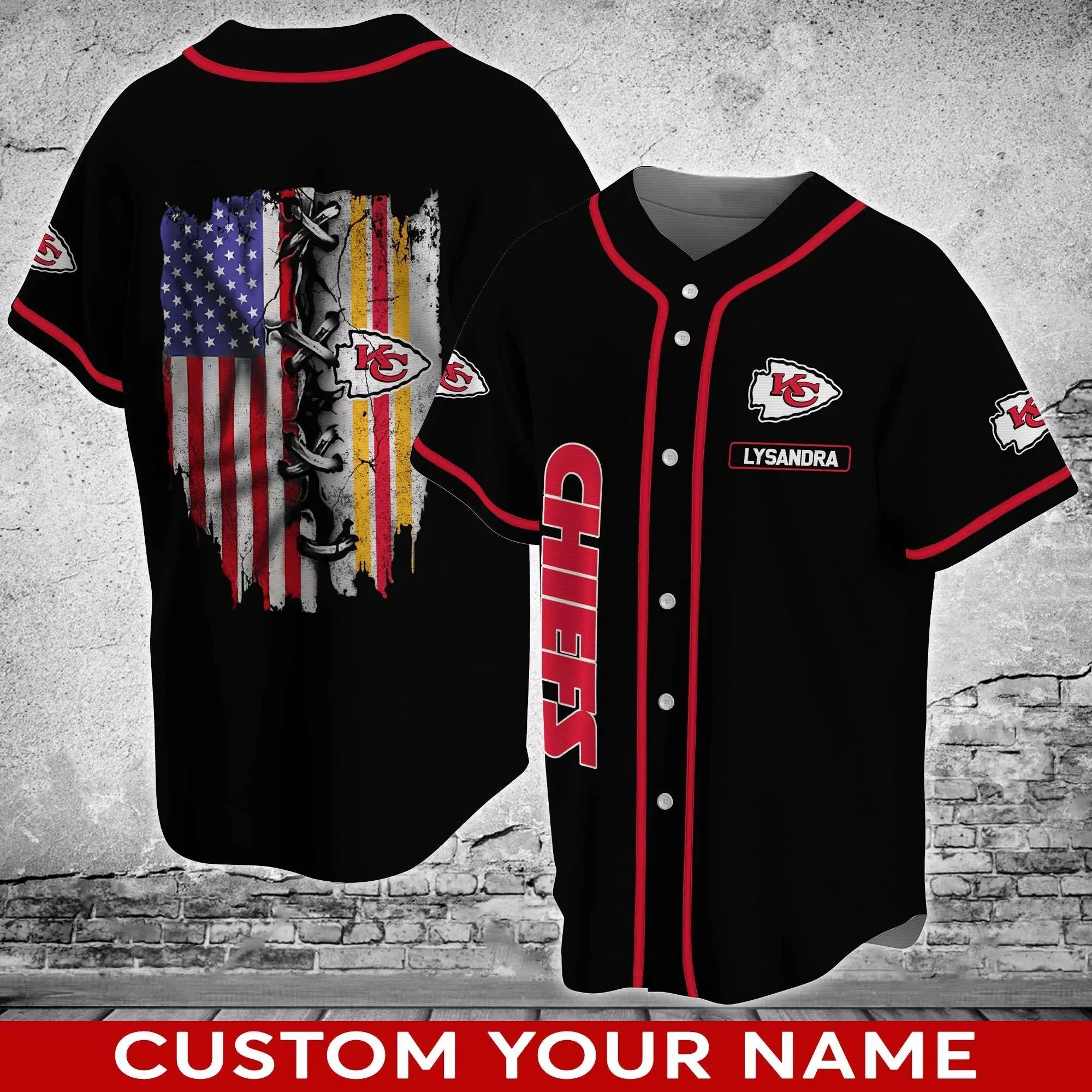 Kansas City Chiefs NFL Custom Name Baseball 3d Baseball Shirt