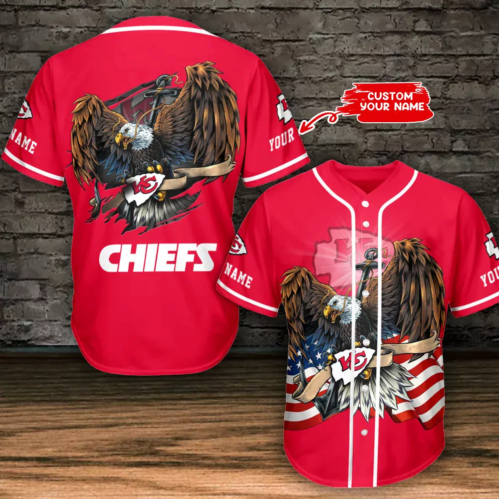 Kansas City Chiefs Patriotic Eagle Personalized Baseball 3d Baseball Shirt