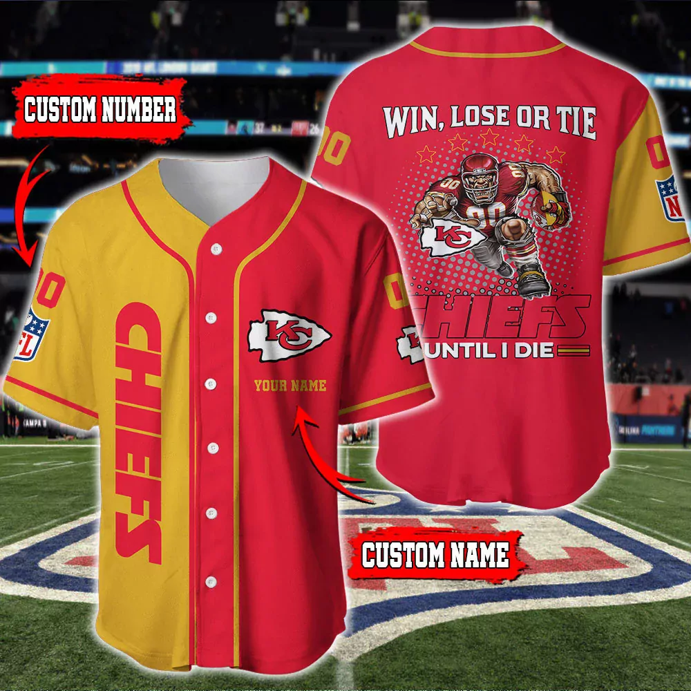 Kansas City Chiefs Win Lose Tie Loyalty Custom Baseball 3d Baseball Shirt