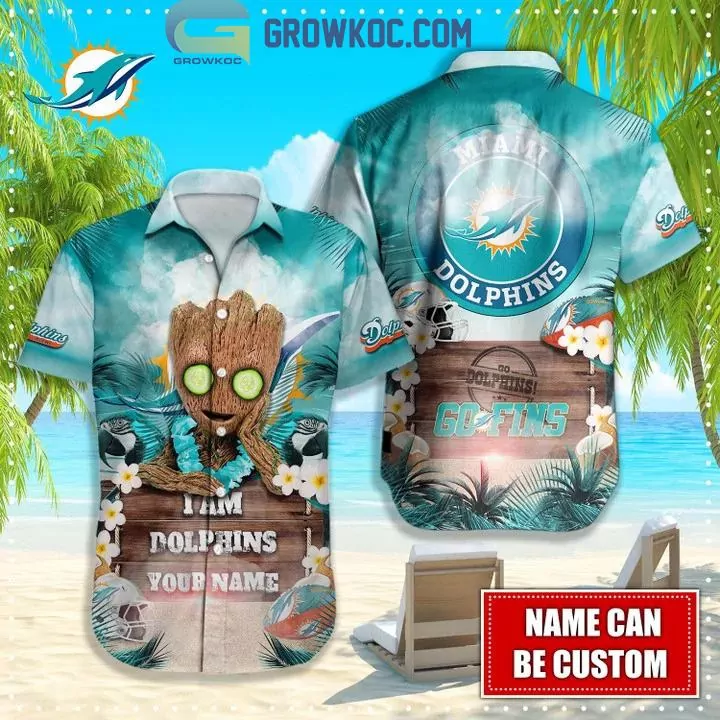 Miami Dolphins NFL Hawaiian Groot Design Button 3d hawaiian Shirt