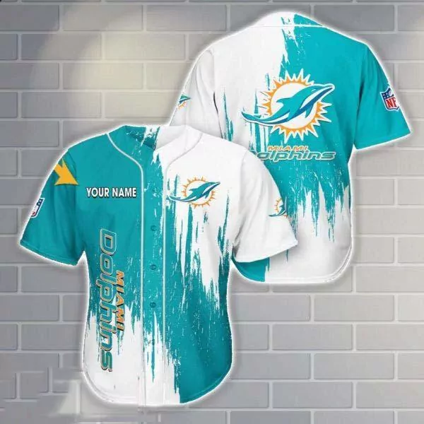 Miami Dolphins Personalized Button Baseball Unisex Brush Pattern 3d Baseball Shirt