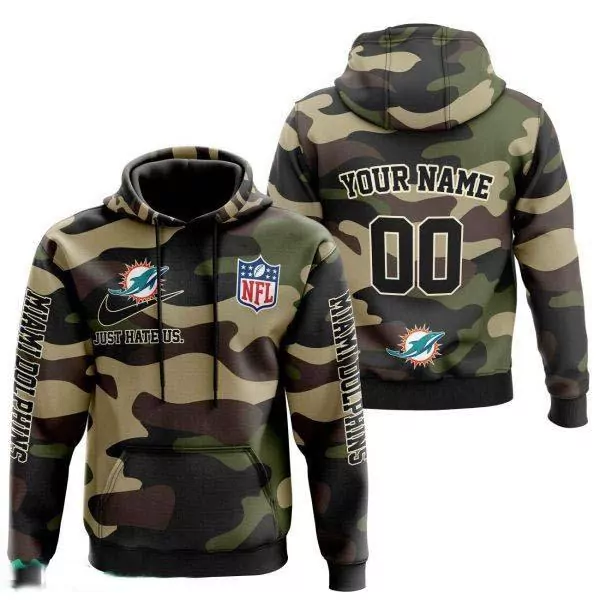 Miami Dolphins Personalized Name And Number Camo Style For Fans 3d
