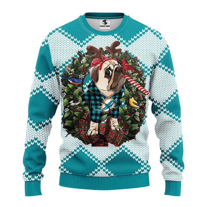 Miami Dolphins Pub Dog Christmas 3d ugly sweatshirt