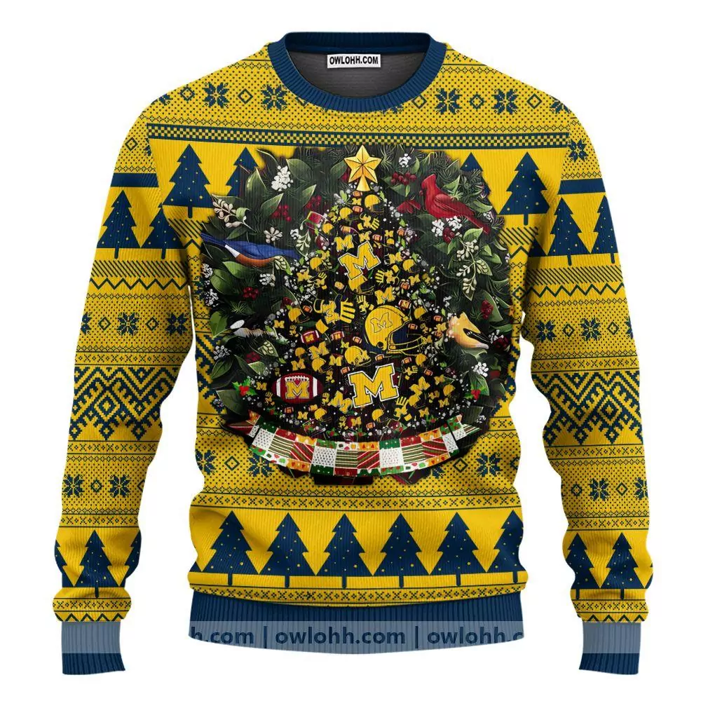 Michigan Wolverines Tree Ball Party Ideas Christmas Awesome 3d ugly sweatshirt
