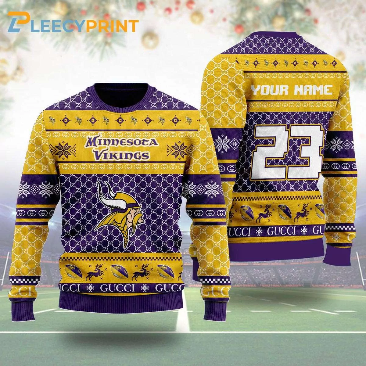 Minnesota Vikings Gucci Christmas 3d ugly sweatshirt