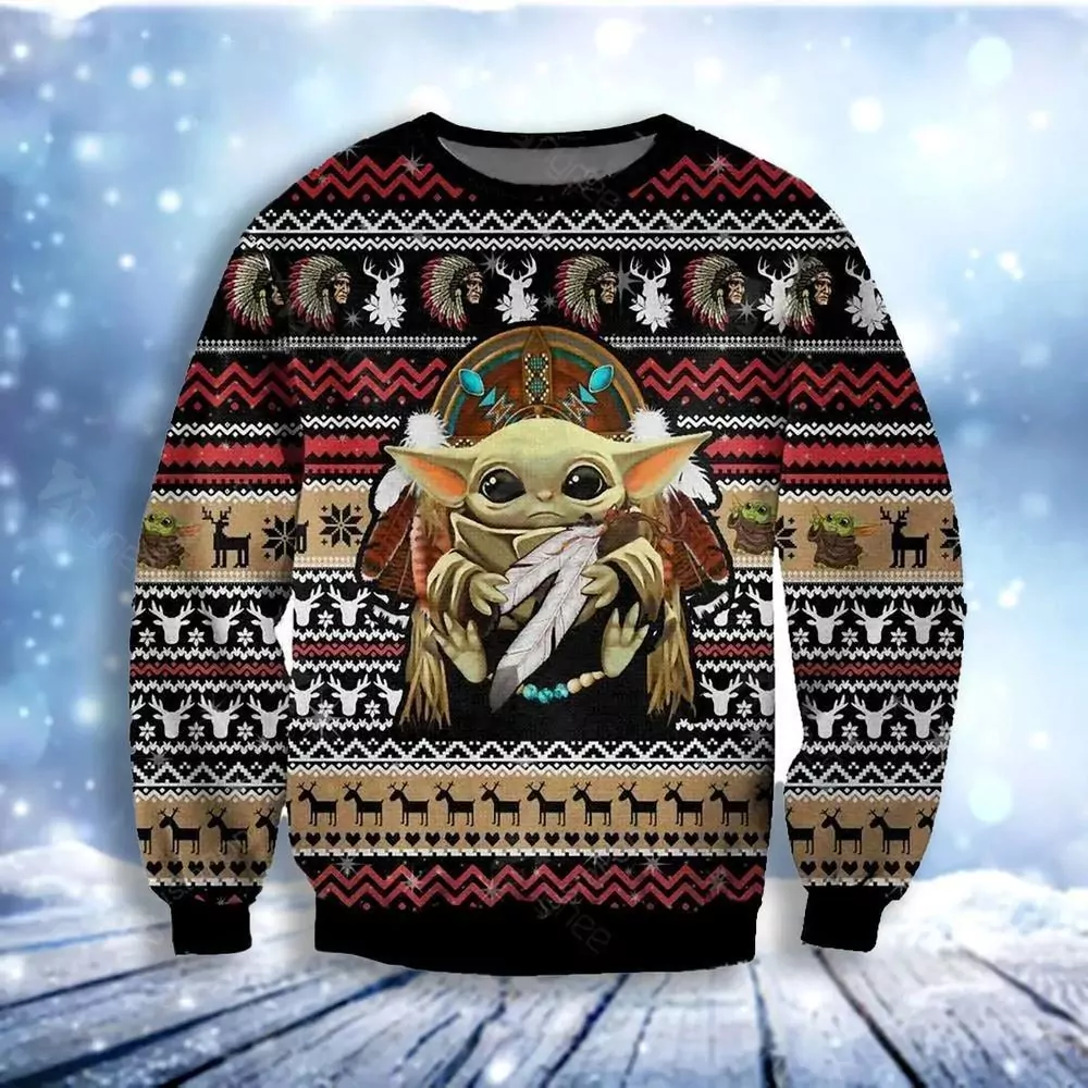 Native American Baby Yoda Christmas Awesome 3d ugly sweatshirt