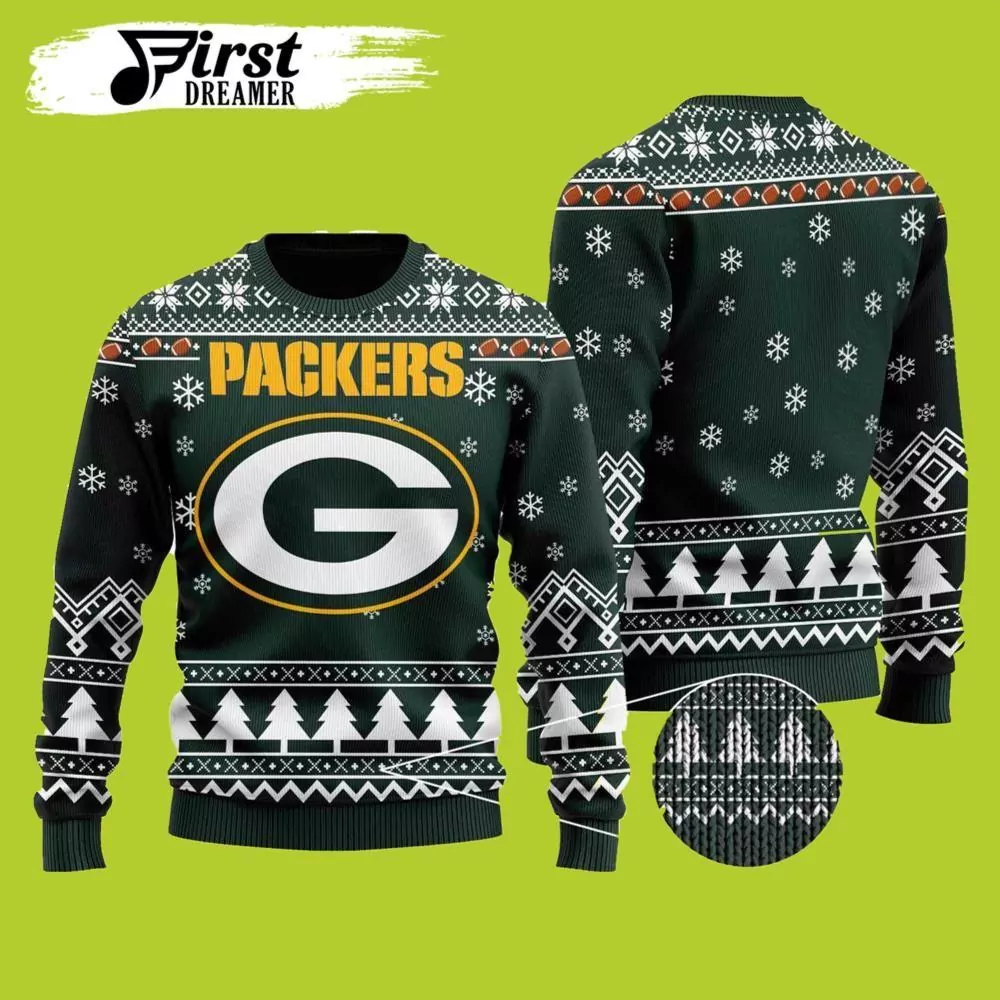 Nfl Big Logo Checker Green Bay Packers Christmas Awesome 3d ugly sweatshirt