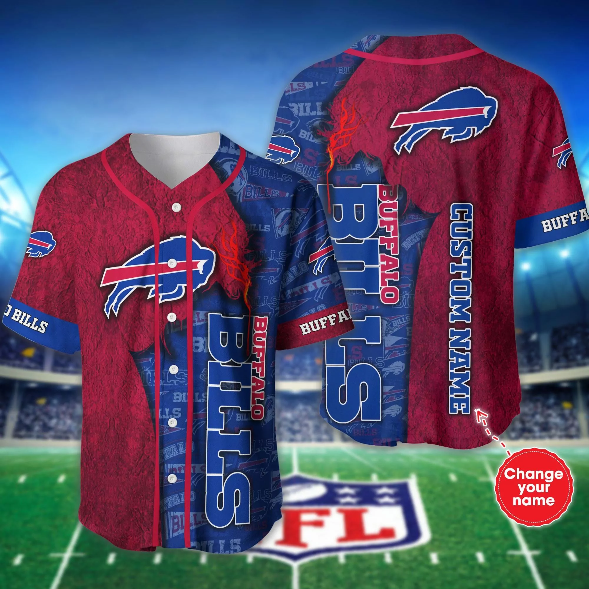NFL Buffalo Bills Baseball Hibiscus Flower Pattern custom for fan 3d Baseball Shirt