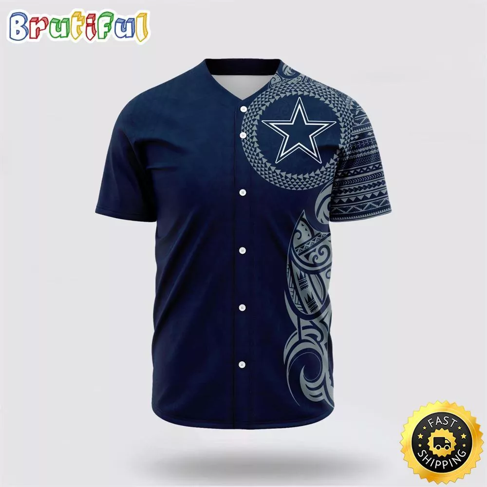 NFL Dallas Cowboys Baseball American Football Symbol Polynesian Pattern Blue 3d Baseball Shirt