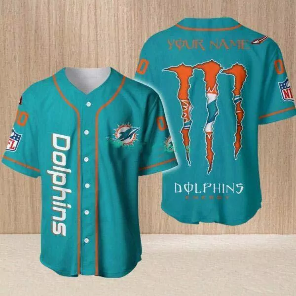 NFL Miami Dolphins Custom Name And Number Baseball Fashion Trend 3d Baseball Shirt