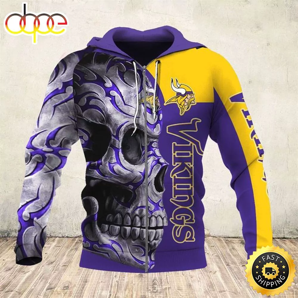 NFL Minnesota Vikings Zippered s & Big Minnesota Vikings Team Tribal Skull s 3d