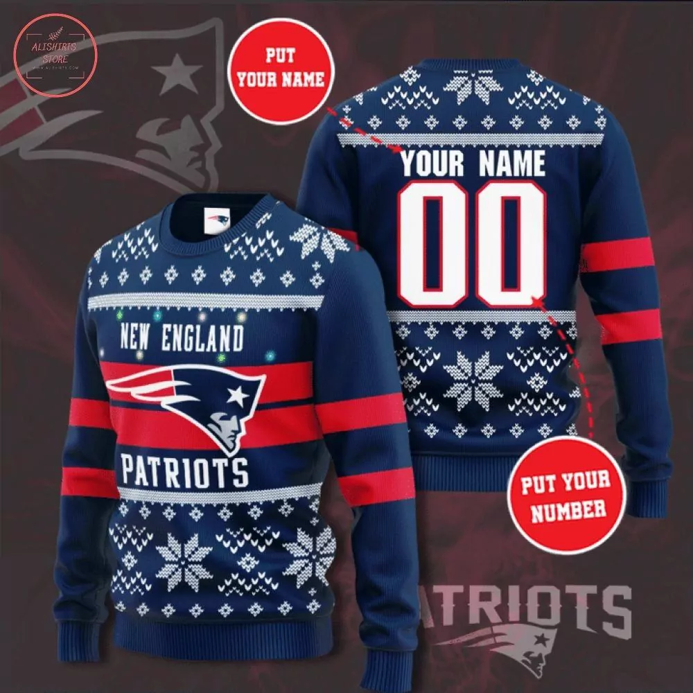 NFL New England Patriots Christmas custom name 3d ugly sweatshirt