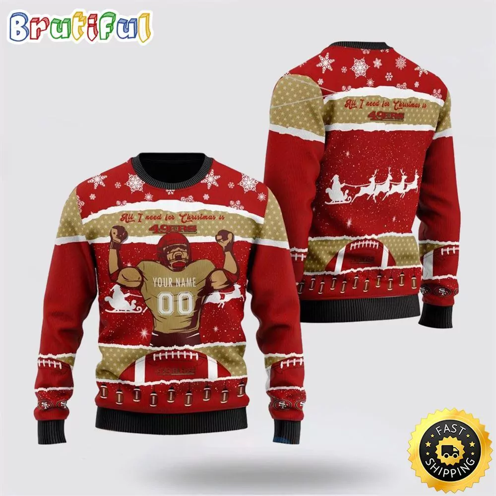 NFL San Francisco 49ers Personalized Name And Number Christmas 3d ugly sweatshirt