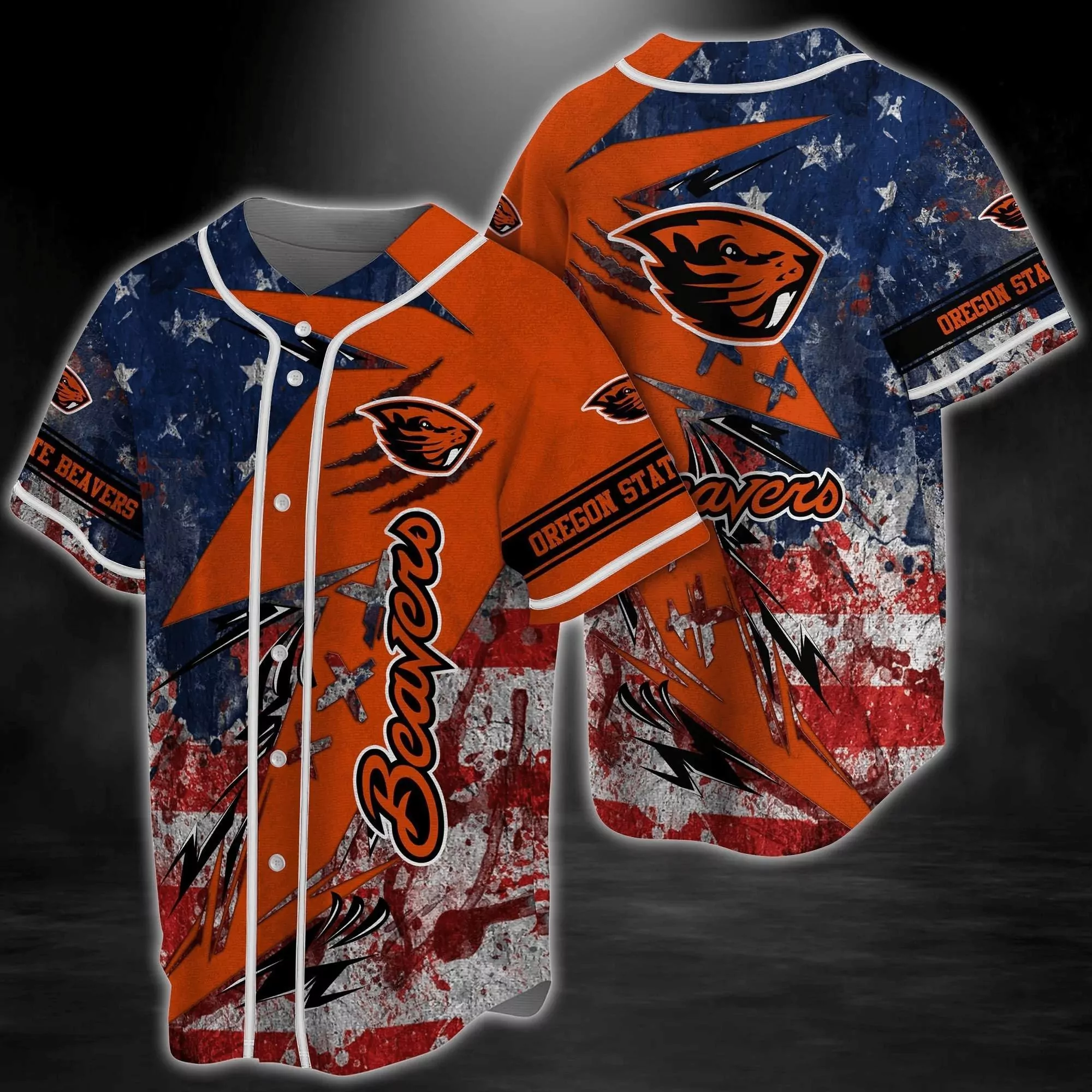 Oregon State Beavers NCAA Baseball US Flag 3d Baseball Shirt