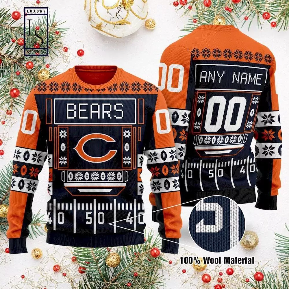 Personalized Chicago Bears Custom Name Number Ice Flower In Dark Christmas Chicago Bears Christmas 3d ugly sweatshirt