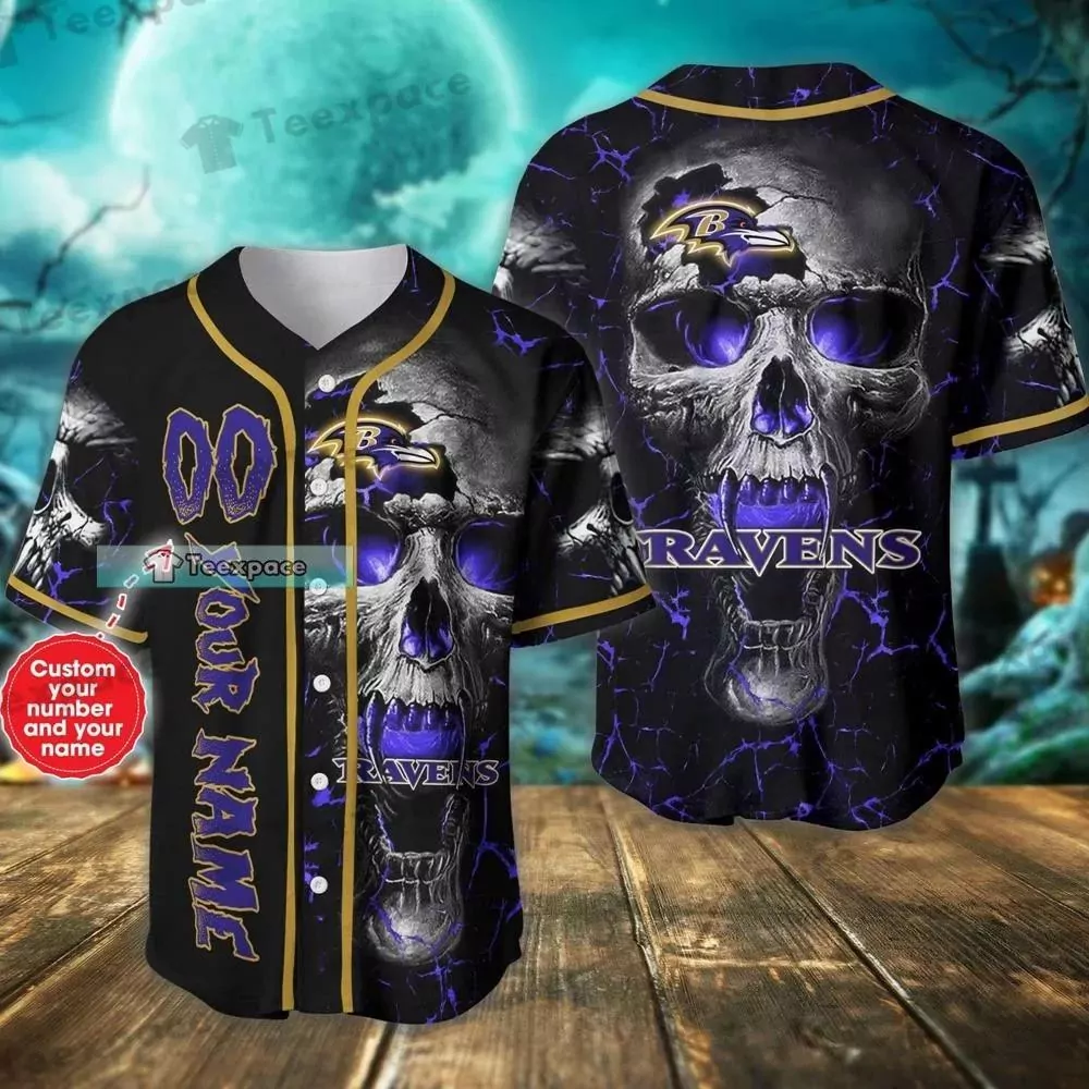 Personalized Crack Skull Pattern Baltimore Ravens Baseball 3d Baseball Shirt