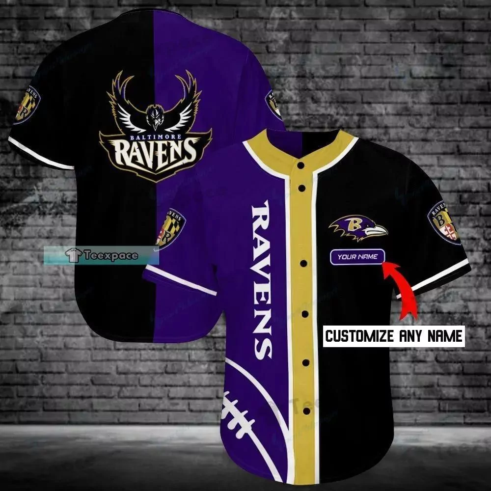 Personalized name Baltimore Ravens Fire Rugby Ball Stripes Baseball 3d Baseball Shirt