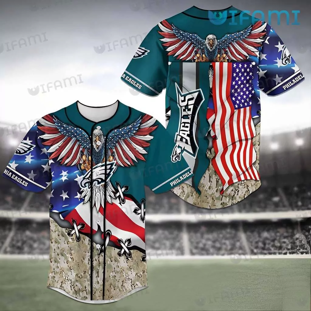 Philadelphia Eagles Baseball USA Flag Stitches Camo Philadelphia Eagles Gift 3d Baseball Shirt