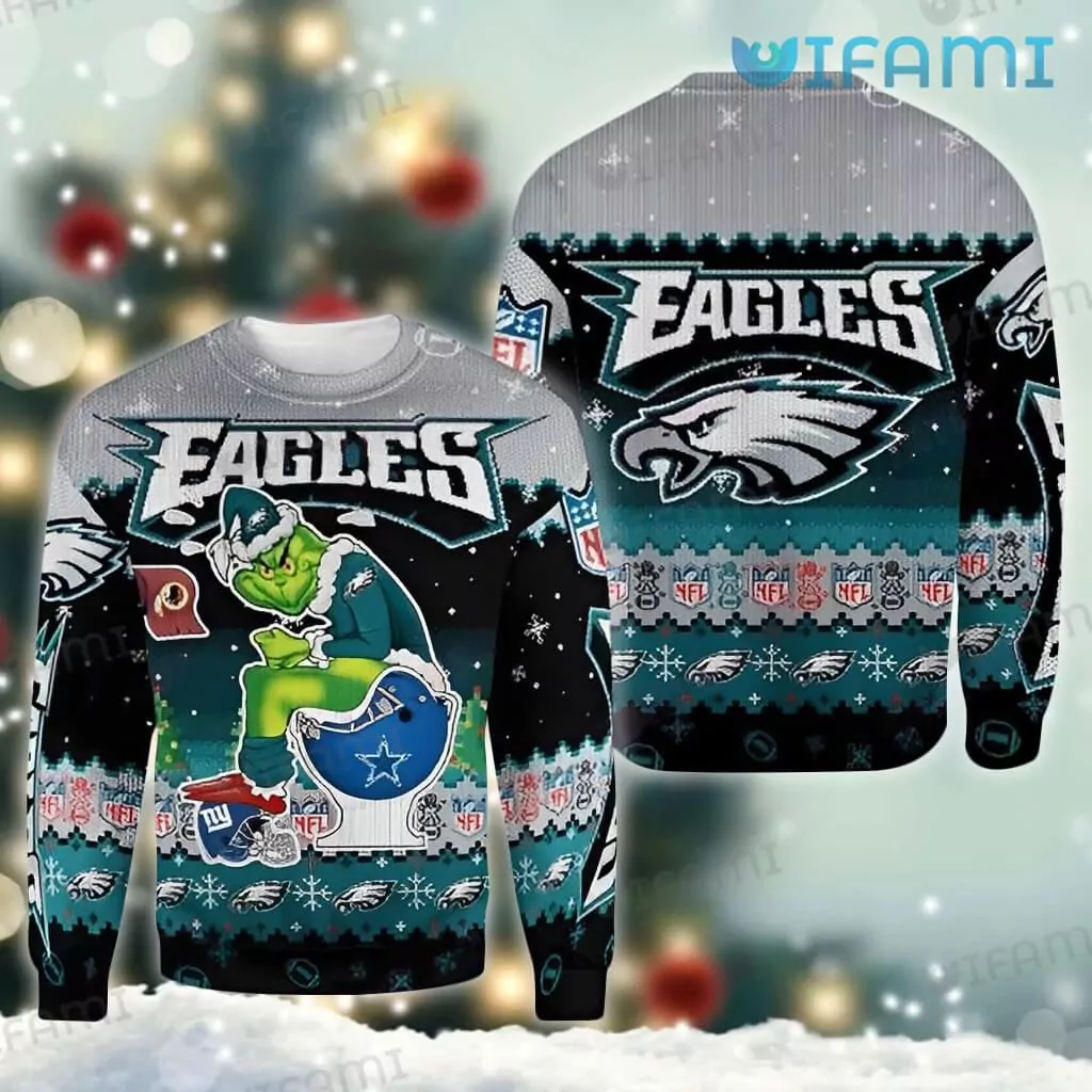 Philadelphia Eagles Christmas Grinch Toilet Redskins Dallas Cowboys New York Giants Philadelphia Eagles Gift 3d ugly sweatshirt