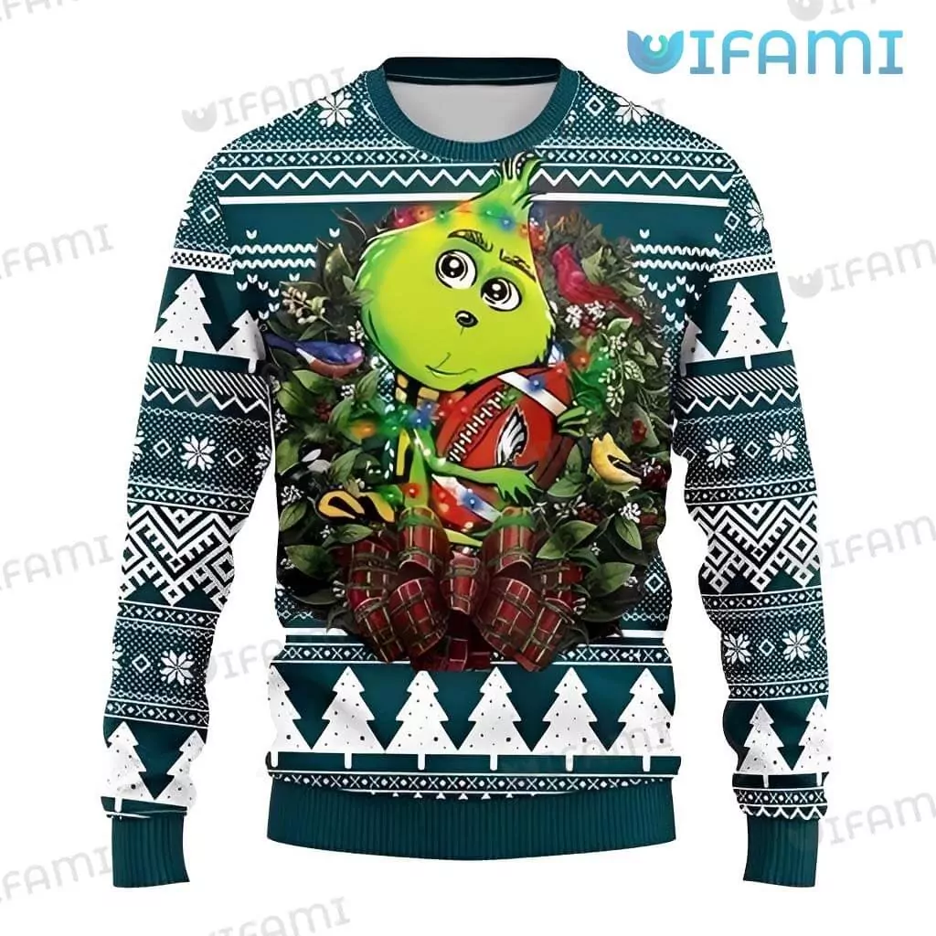 Philadelphia Eagles Christmas Wreath Grinch Football Philadelphia Eagles Gift 3d ugly sweatshirt