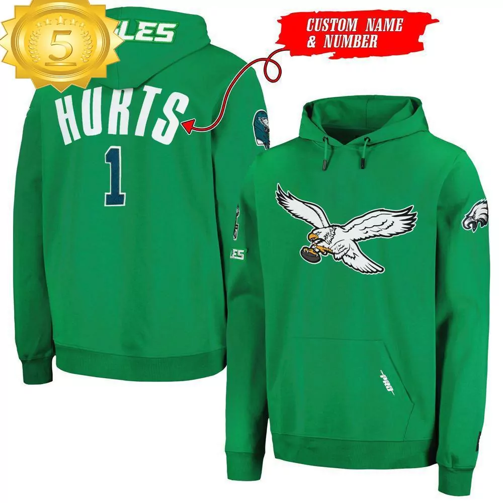 Philadelphia Eagles Kelly Green Custom Name And Number Pullover 3d