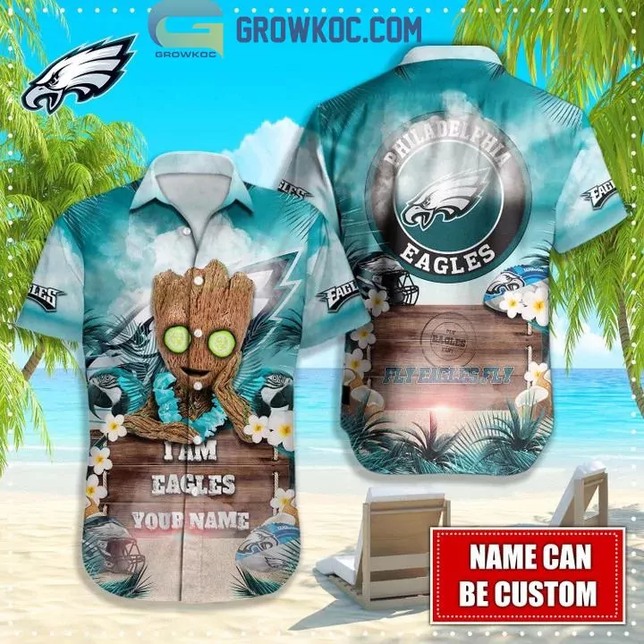 Philadelphia Eagles NFL Hawaiian Groot Design Button 3d hawaiian Shirt