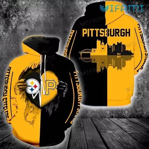 Pittsburgh Steelers Skyline Heartbeat Tearing Through Logo Pirates Pittsburgh Steelers Gift 3d