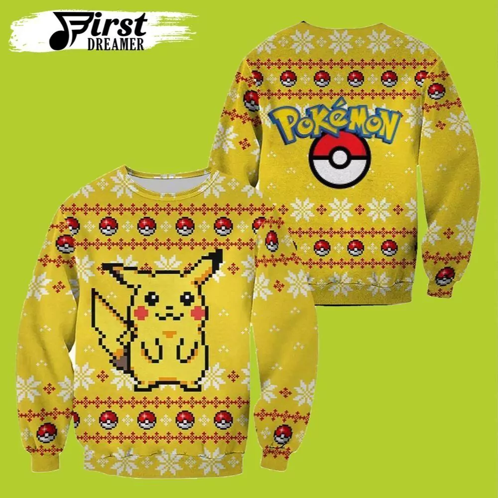 Pokemon Christmas Pokemon Womens Pikachu Santa Hat The First Dreamer Store 3d ugly sweatshirt