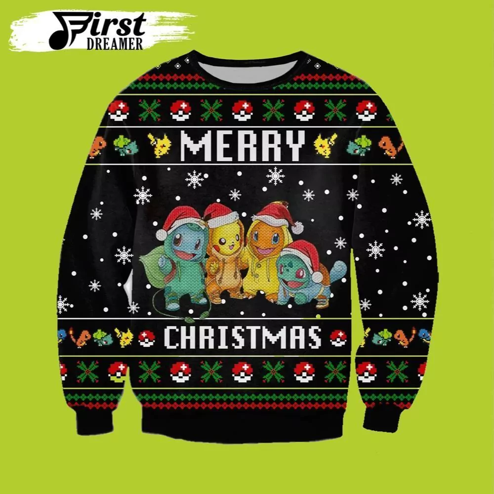 Pokemon Christmas Pokemon Womens Pikachu Santa Hat The First Dreamer Store 3d ugly sweatshirt