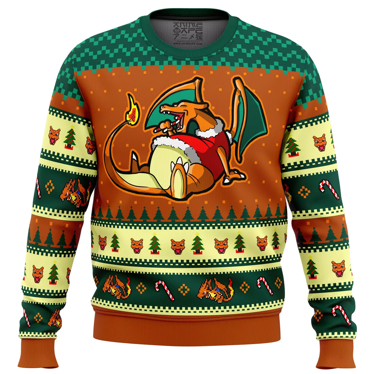 Pokemon Eating Candy Cane Charizard Christmas Holiday 3d ugly sweatshirt