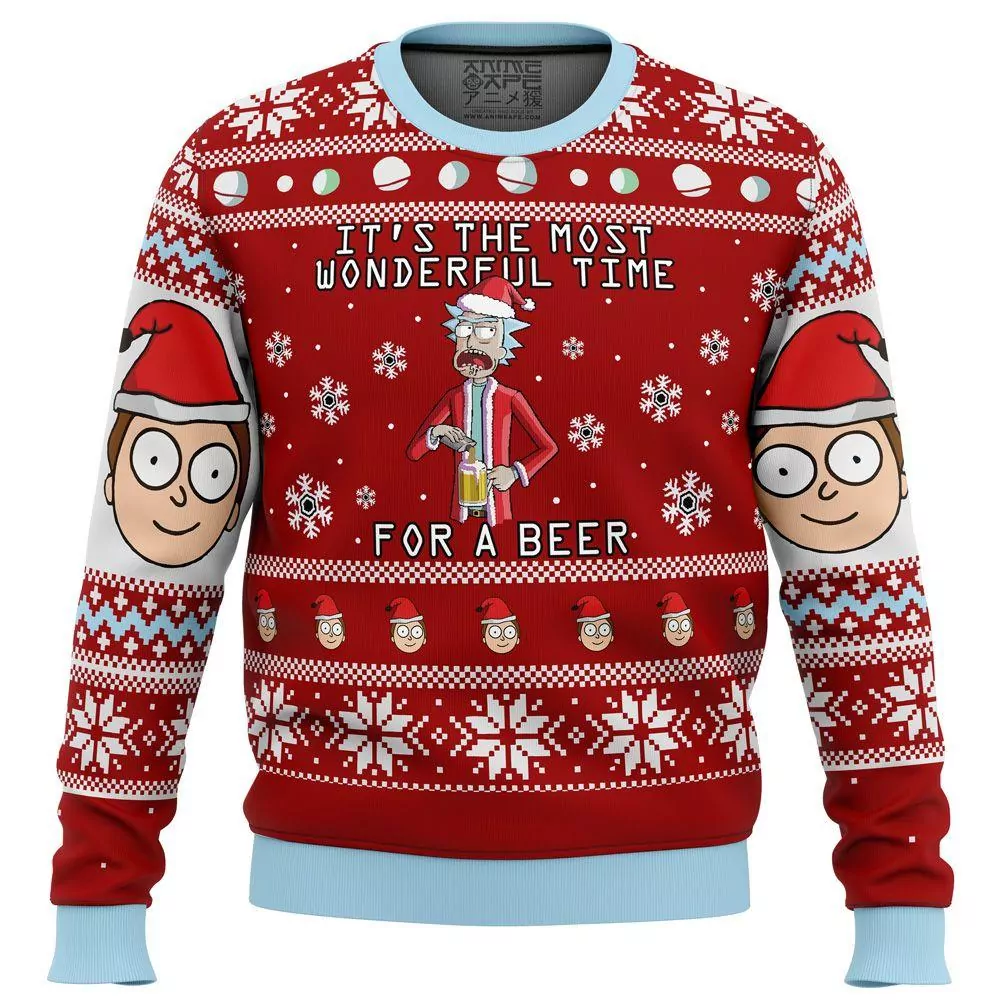 Rick And Morty Time For A Beer Christmas 3d ugly sweatshirt