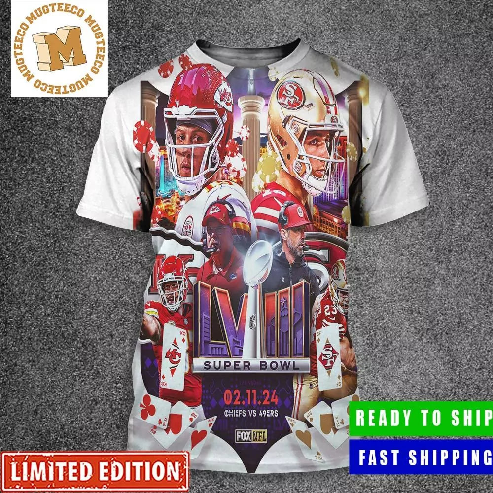 San Francisco 49ers LVIII Super Bowl NFC Champions San Francisco 49ers Are All In 3d tshirt