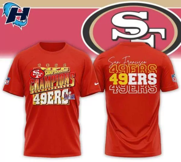 San Francisco 49ers LVIII Super Bowl NFC Champions San Francisco 49ers Are All In 3d tshirt