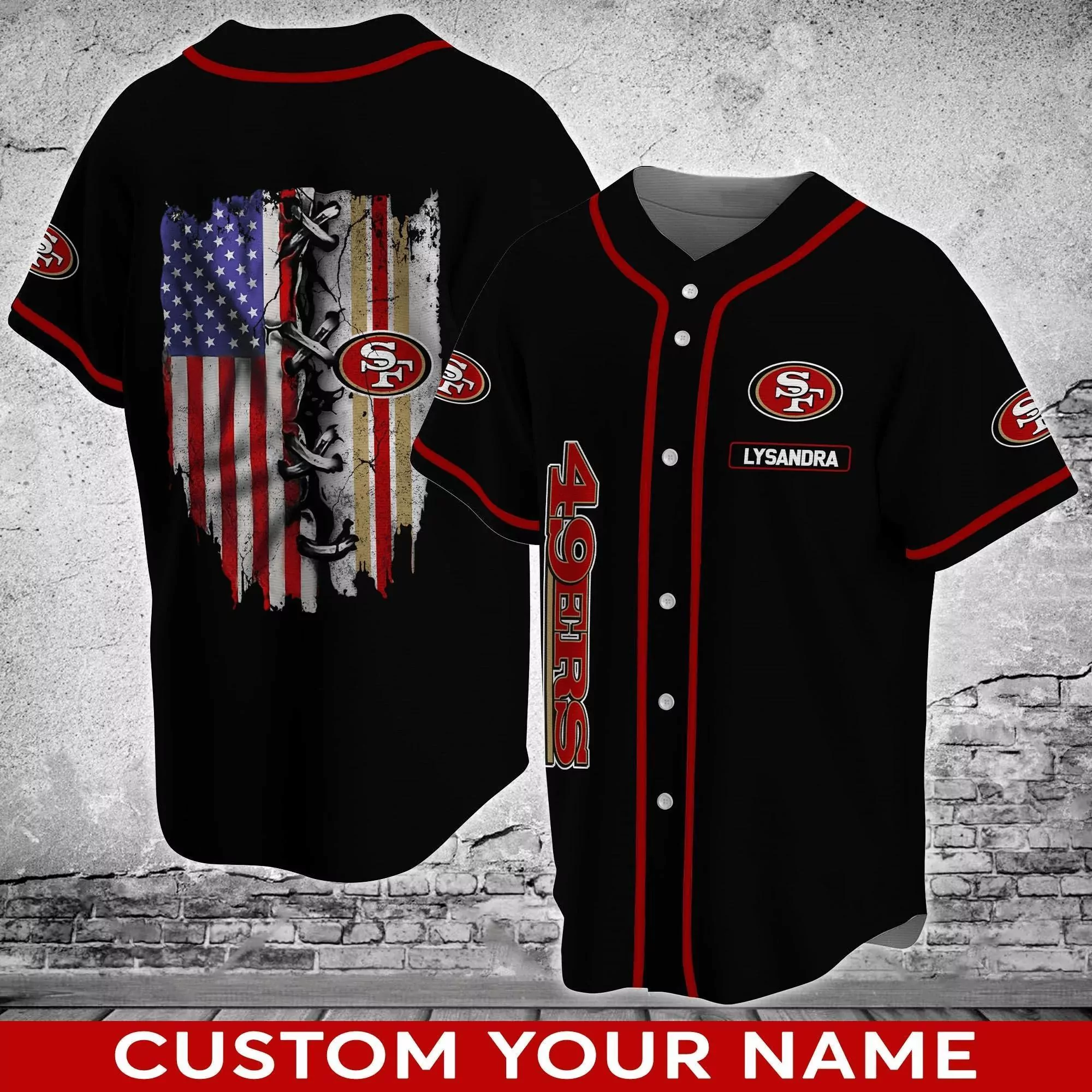 San Francisco 49ers US Flag Baseball with Your Name 3d Baseball Shirt