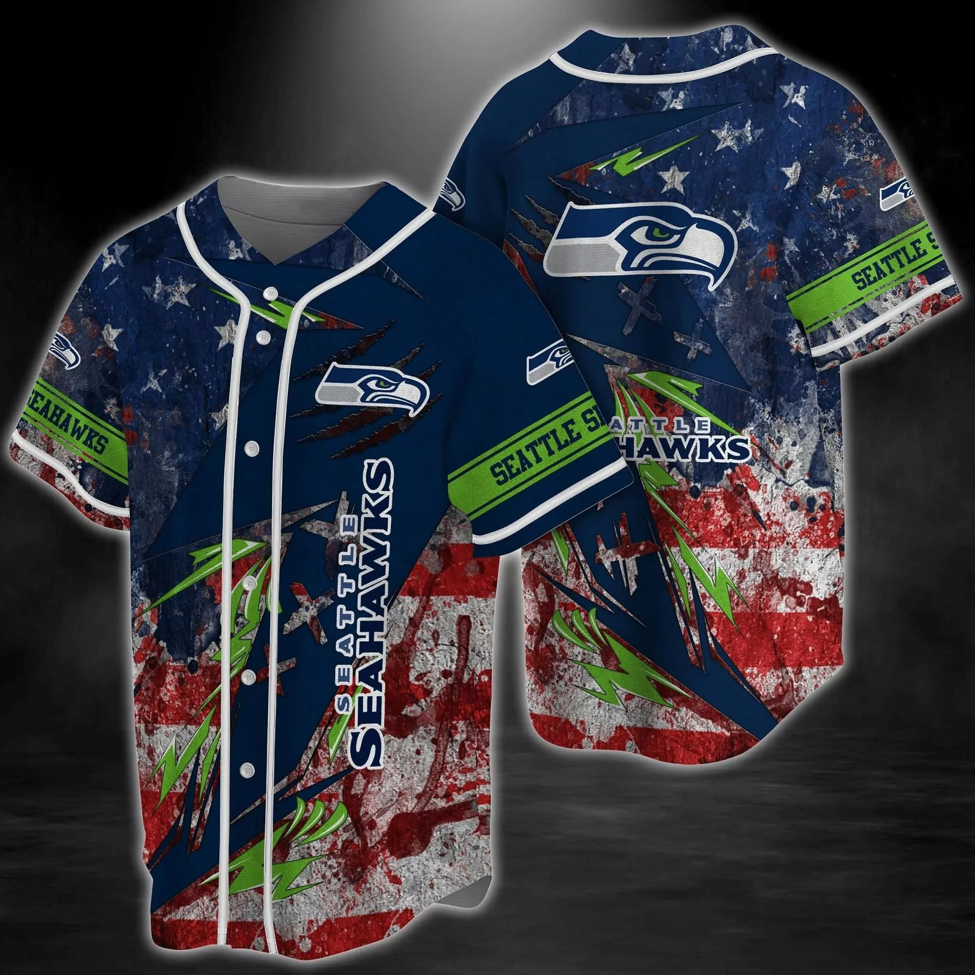 Seattle Seahawks Customizable NFL Baseball 3d Baseball Shirt