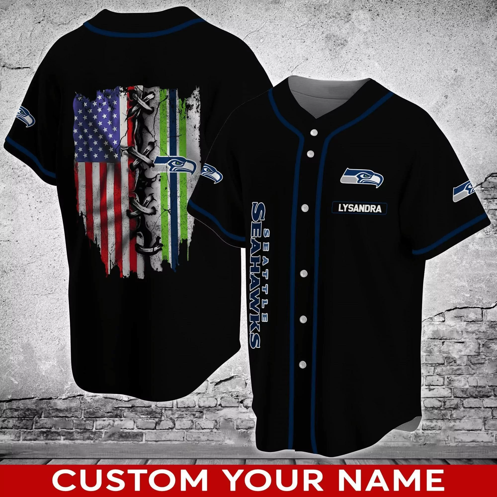 Seattle Seahawks Customizable NFL Baseball 3d Baseball Shirt