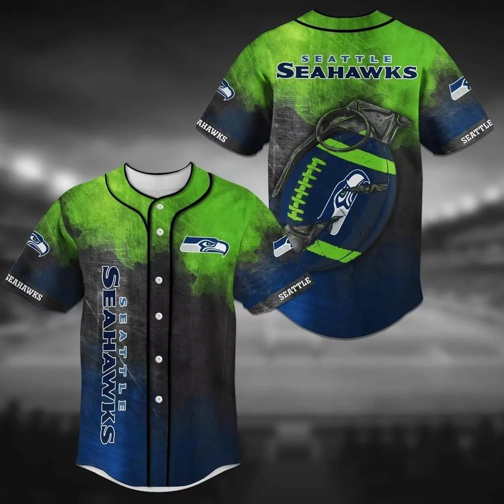Seattle Seahawks NFL Baseball Unique Grenade Design 3d Baseball Shirt