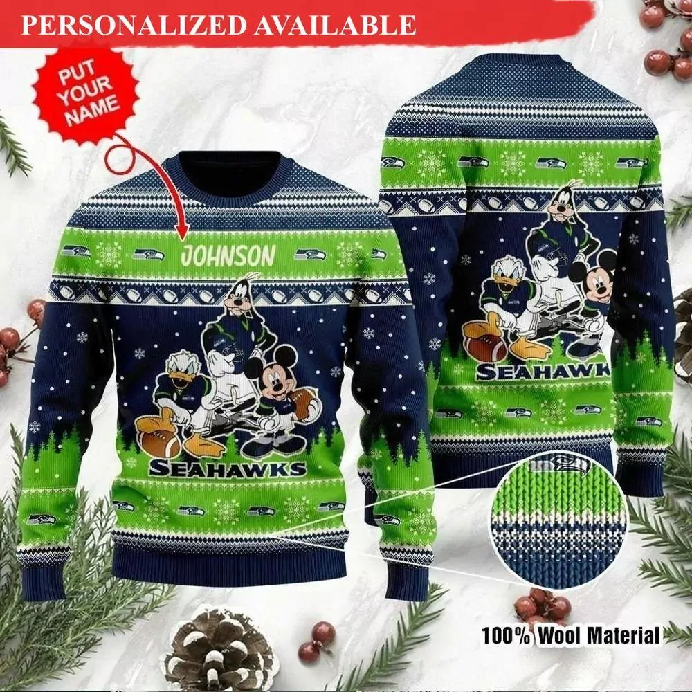 Seattle Seahawkss Disney Donald Duck Mickey Mouse Goofy Christmas 3d ugly sweatshirt