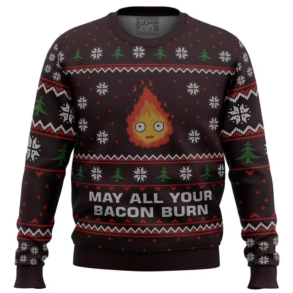 Studio Ghibli May All Your Bacon Burn Calcifer Christmas Holiday 3d ugly sweatshirt