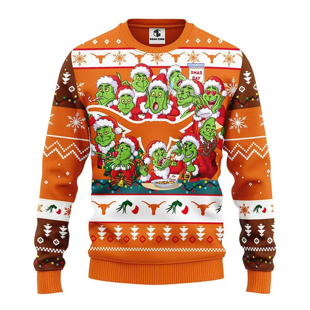 Texas Longhorns 12 Grinch Xmas Day Party Ideas Christmas Limited 3d ugly sweatshirt
