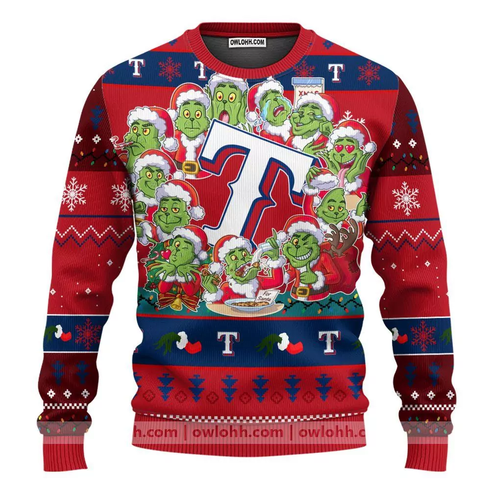 Texas Rangers Funny Grinch Party Ideas Christmas Awesome 3d ugly sweatshirt