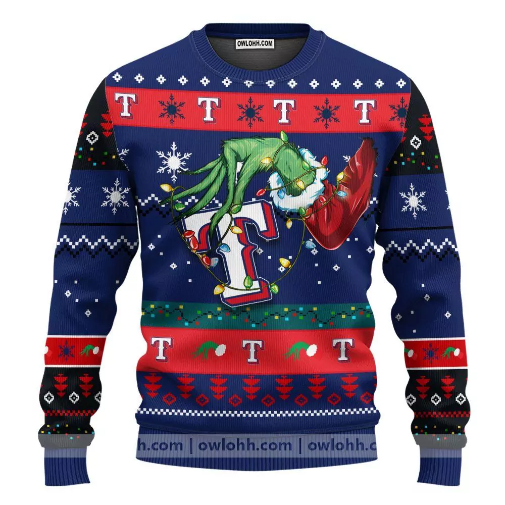 Texas Rangers Funny Grinch Party Ideas Christmas Awesome 3d ugly sweatshirt
