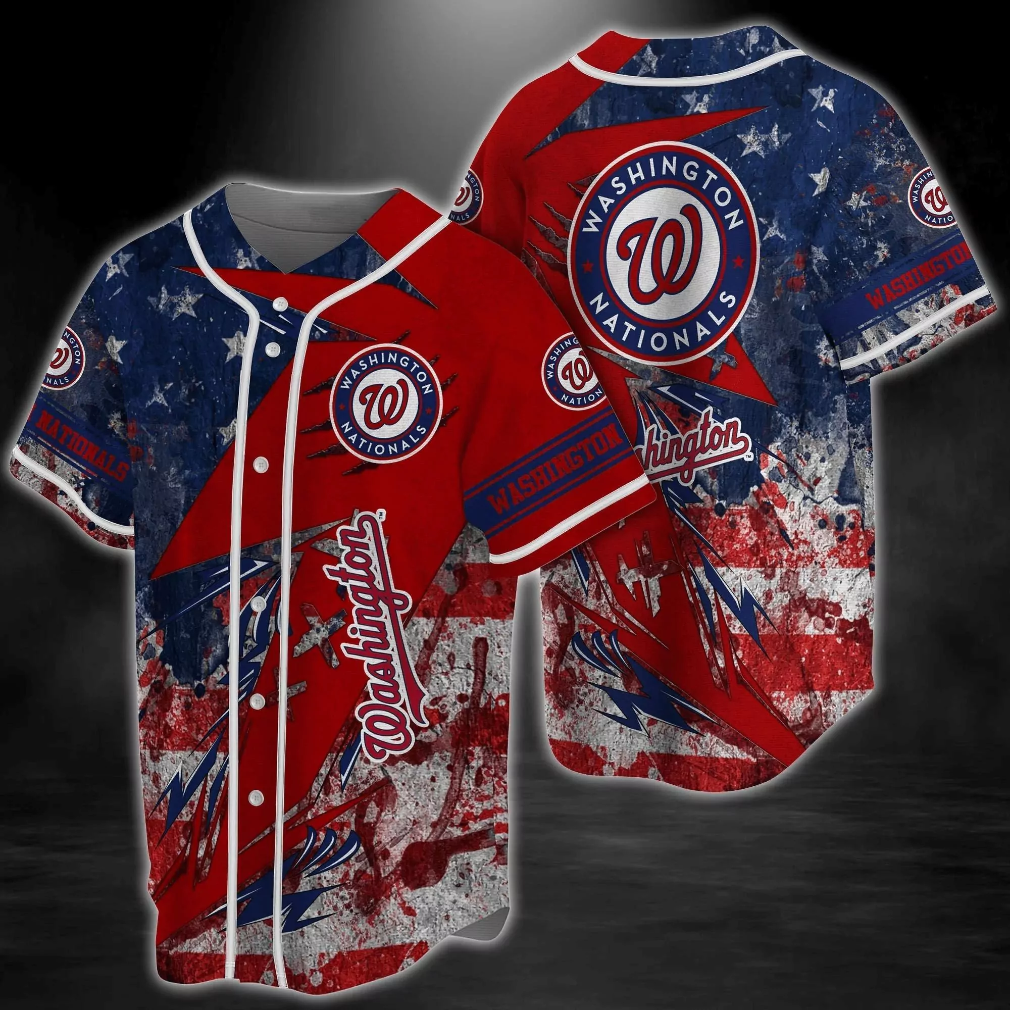 Washington Nationals MLB Baseball US Flag 3d Baseball Shirt
